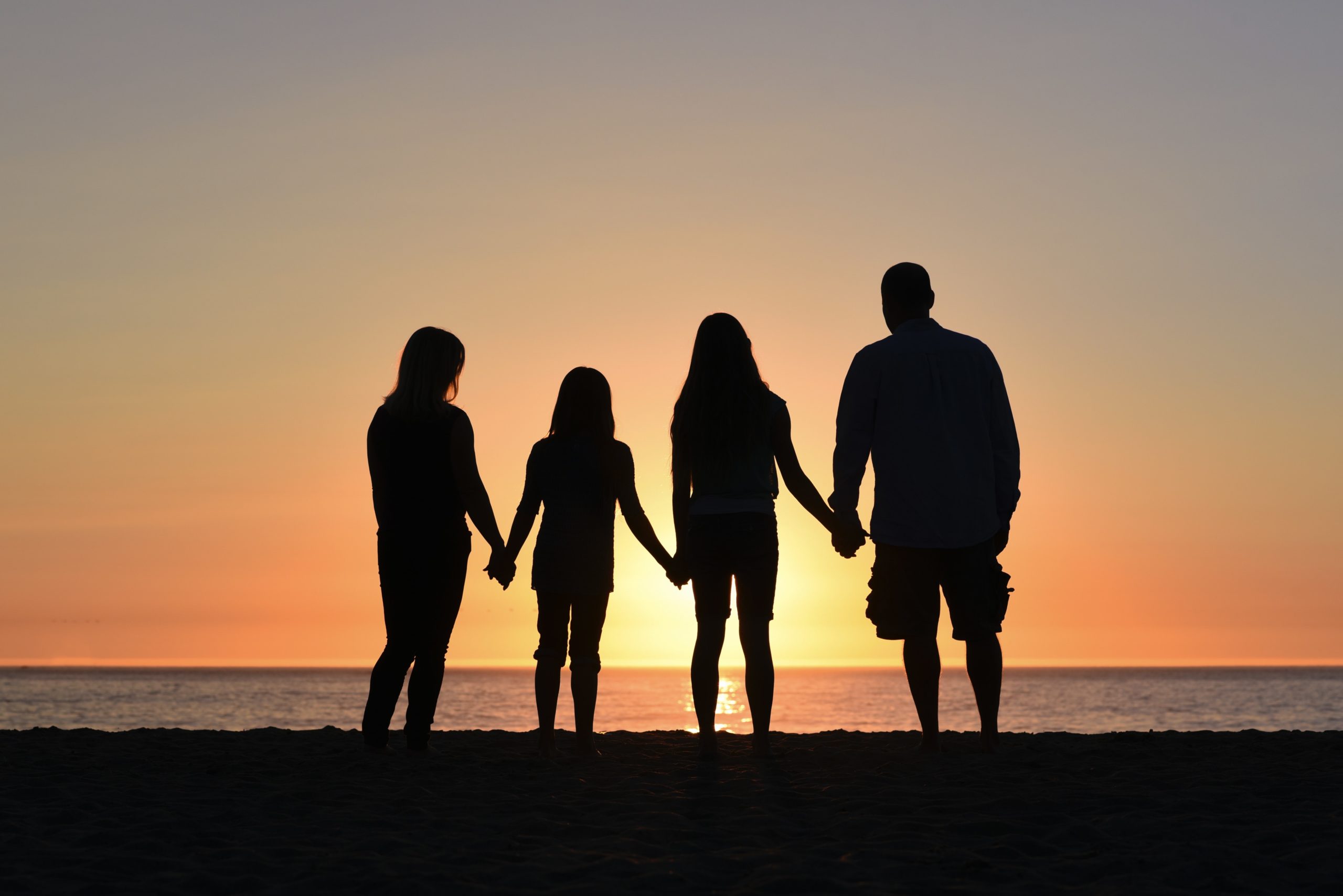 Family silhouette holding hands at sunset, controversial perspective on families.